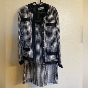 Vintage Silk Black and White Houndstooth Skirt Suit